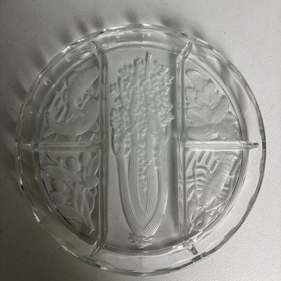 Vintage Indiana Glass Etched Frosted 5 Section Divided Serving Plate 10.25" - Picture 8 of 8